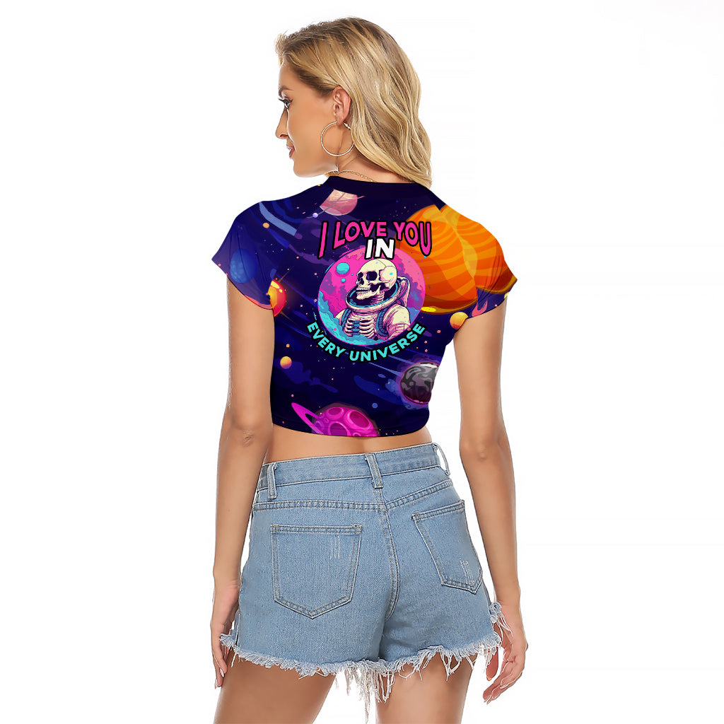 Skull Raglan Cropped T Shirt I Love You in every Universe Cosmic Abstract Art - Wonder Print Shop