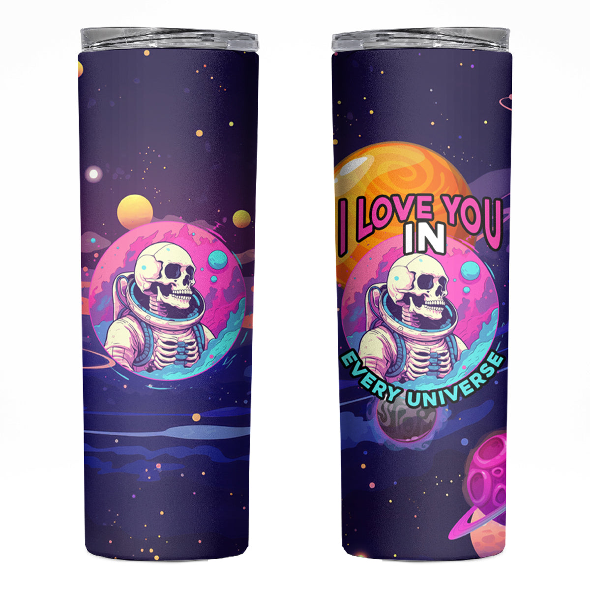 Skull Skinny Tumbler I Love You in every Universe Cosmic Abstract Art - Wonder Print Shop