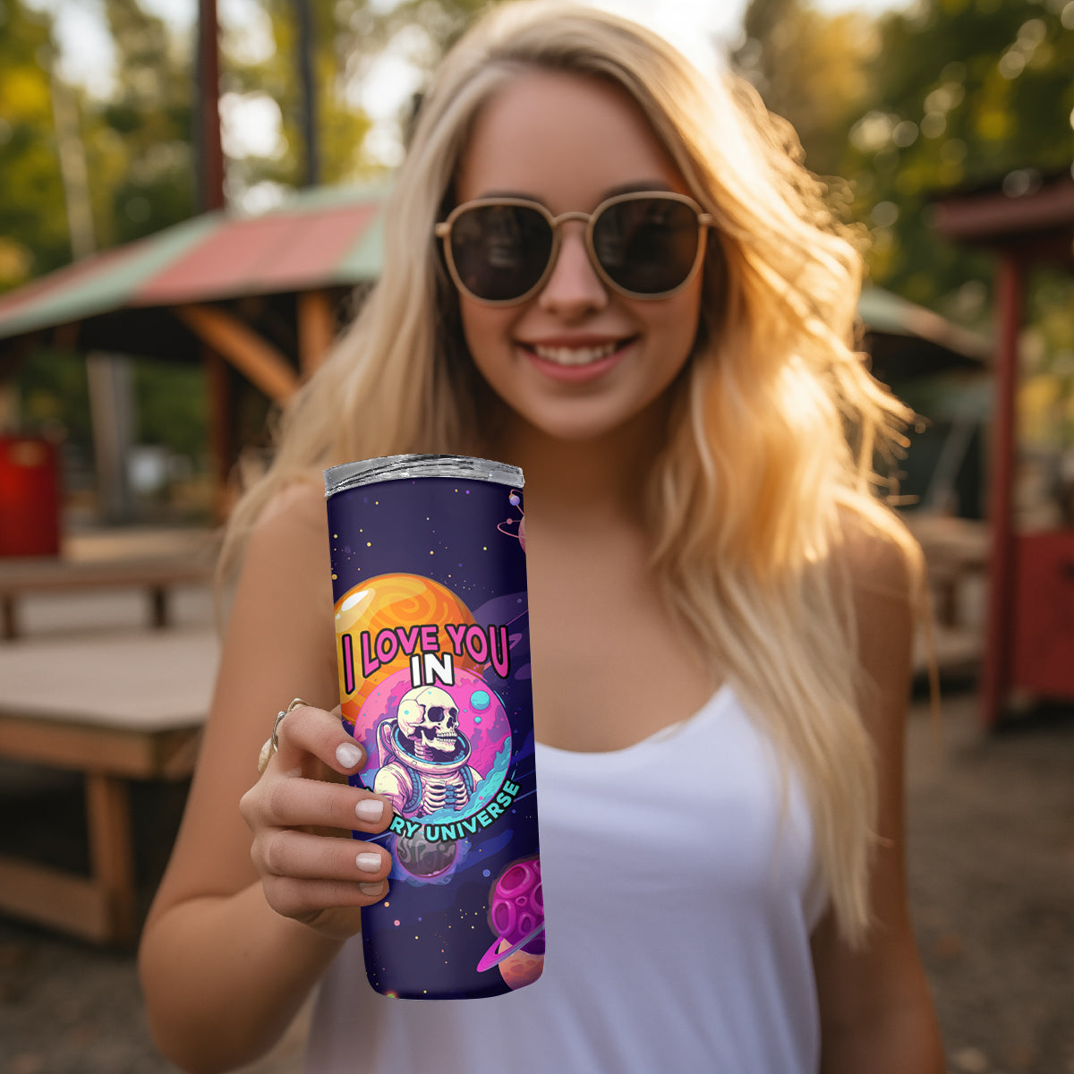 Skull Skinny Tumbler I Love You in every Universe Cosmic Abstract Art - Wonder Print Shop