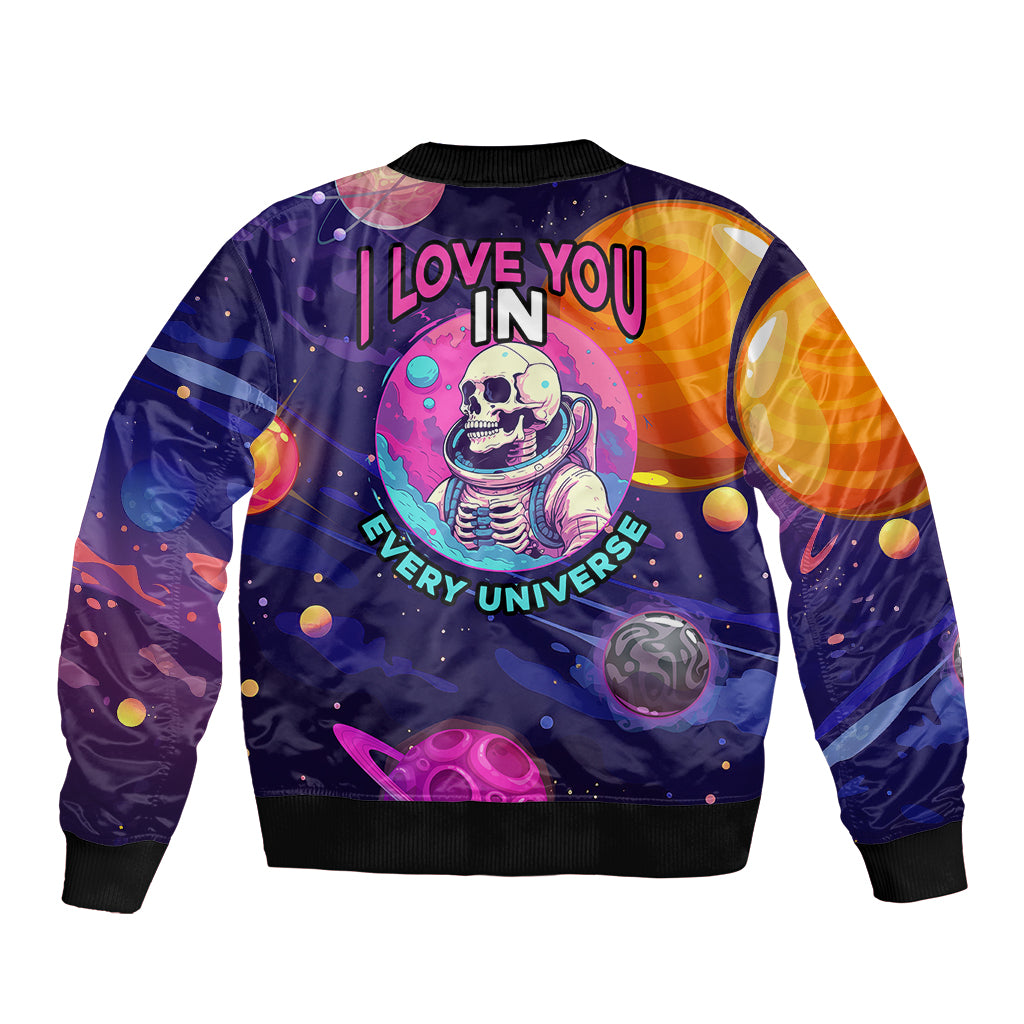 Skull Sleeve Zip Bomber Jacket I Love You in every Universe Cosmic Abstract Art - Wonder Print Shop