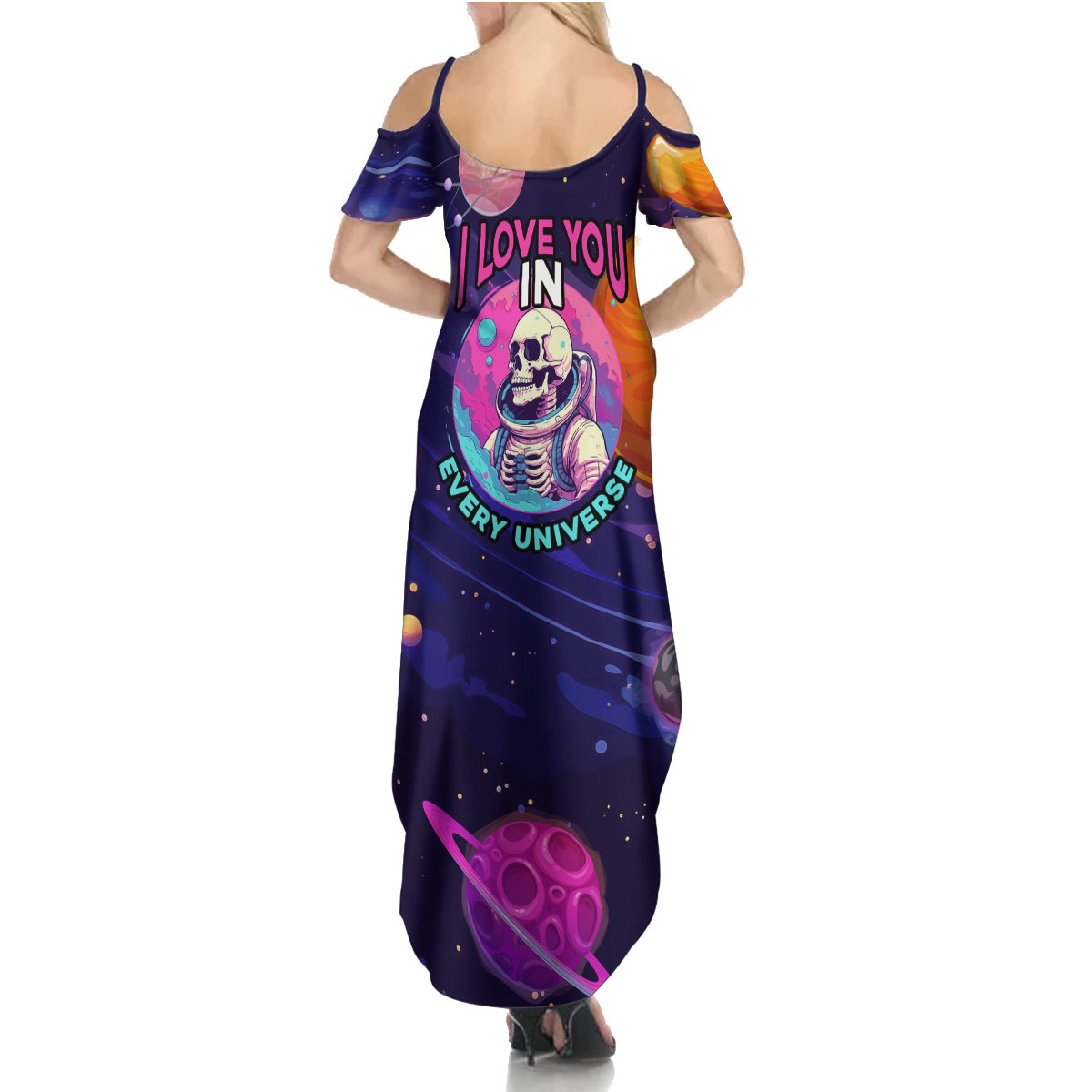 Skull Summer Maxi Dress I Love You in every Universe Cosmic Abstract Art - Wonder Print Shop