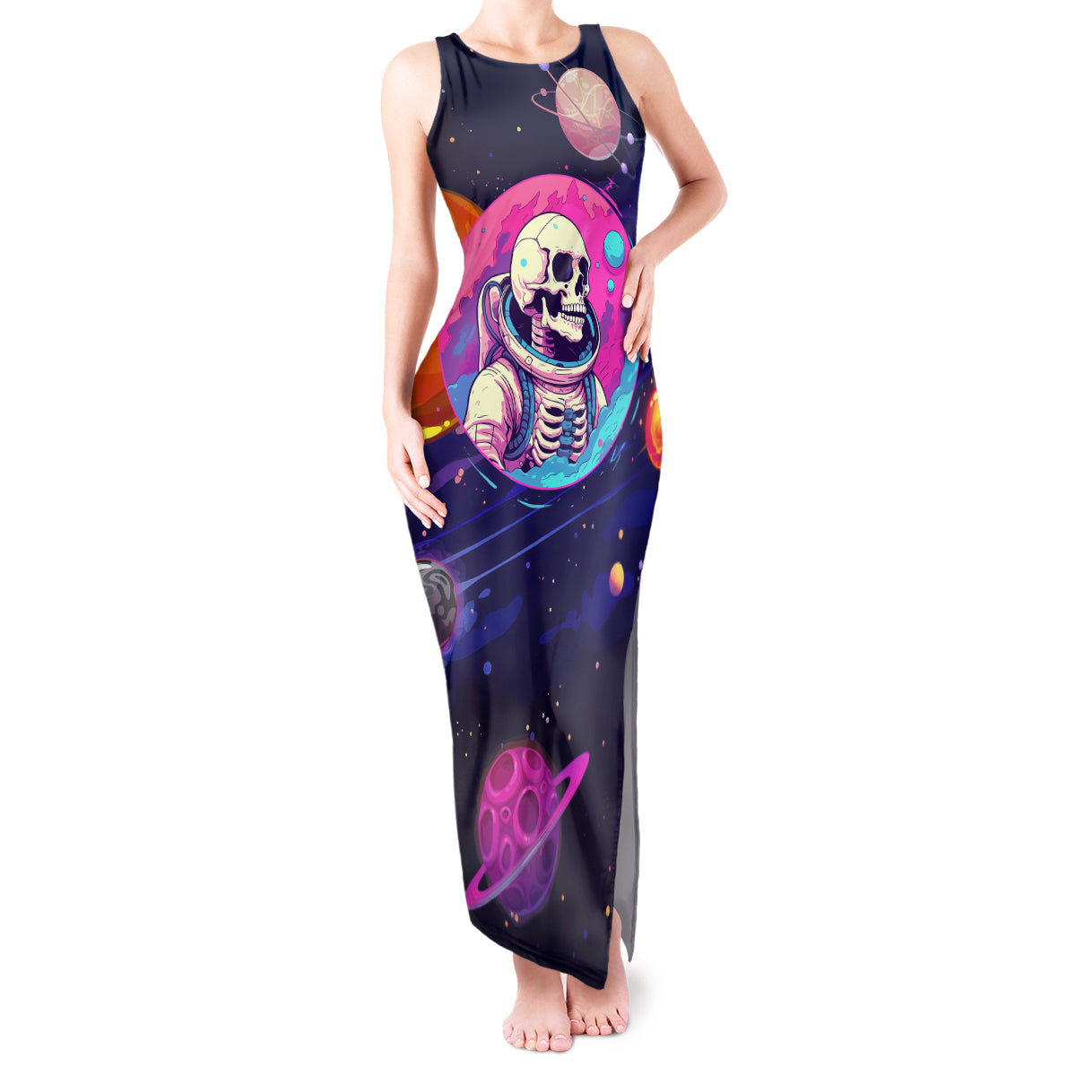 Skull Tank Maxi Dress I Love You in every Universe Cosmic Abstract Art - Wonder Print Shop