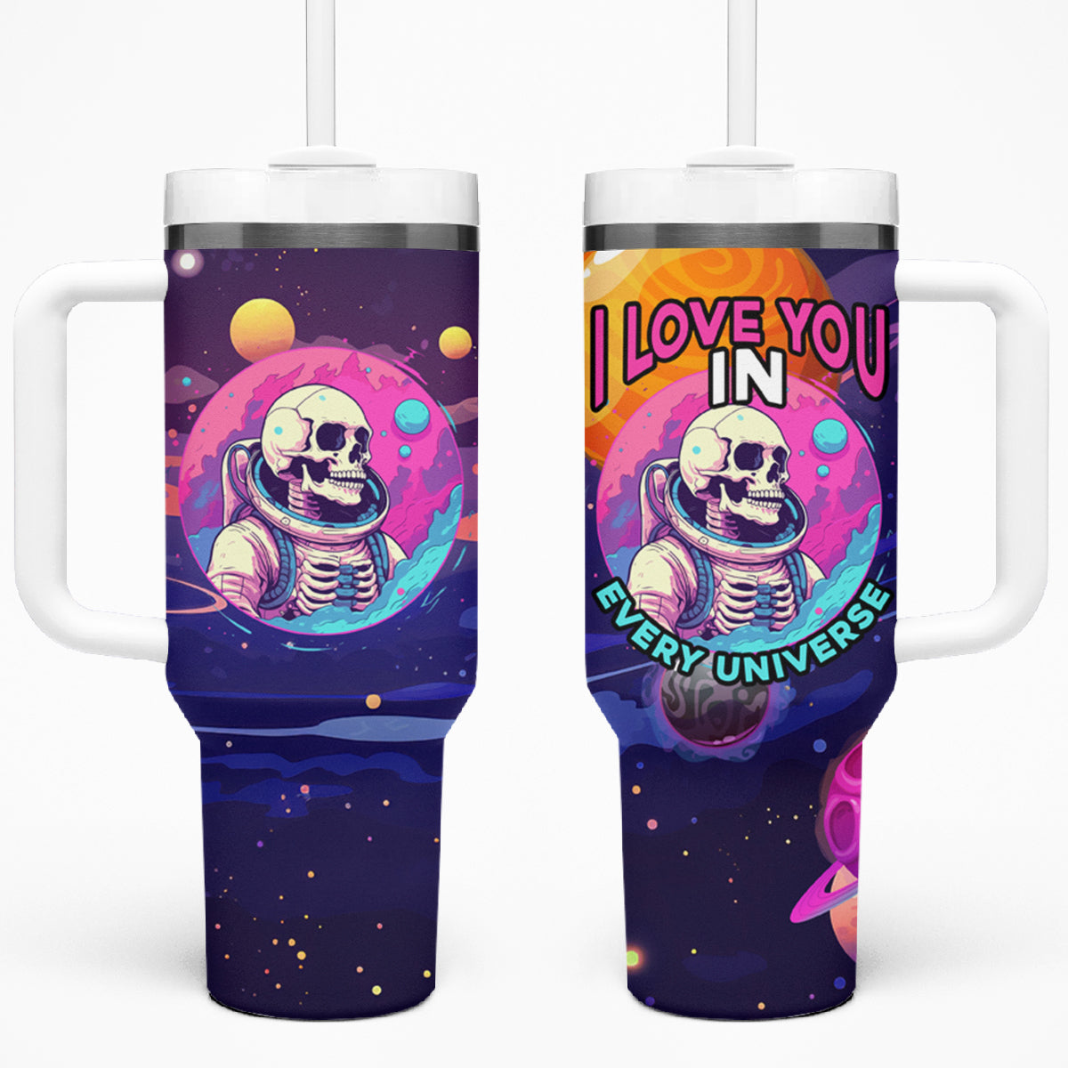 Skull Tumbler With Handle I Love You in every Universe Cosmic Abstract Art - Wonder Print Shop