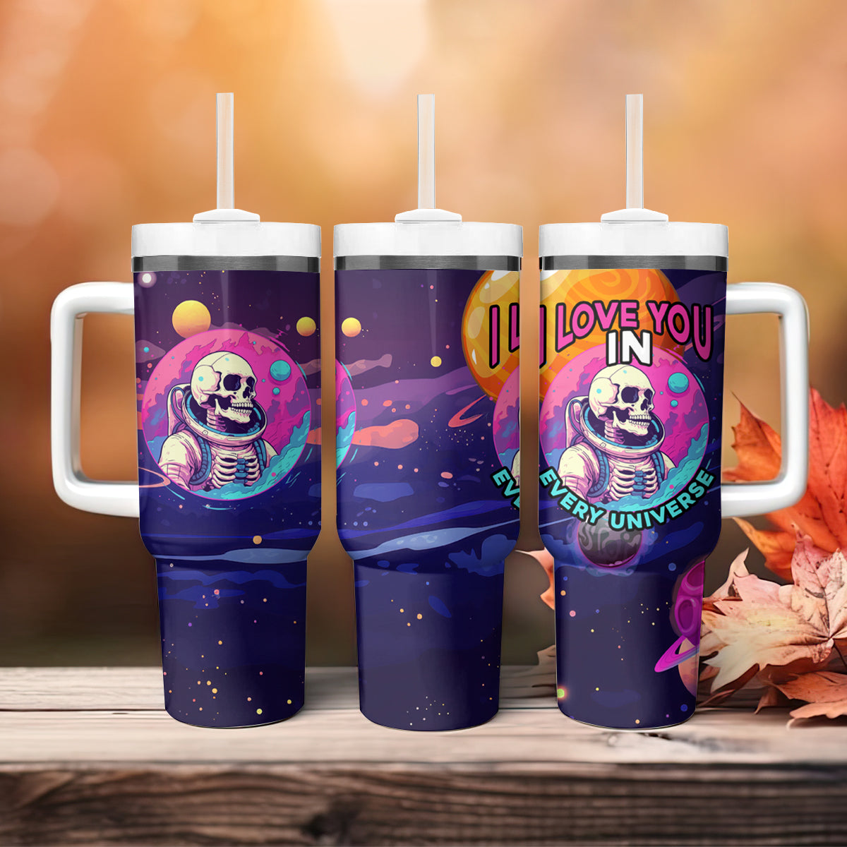 Skull Tumbler With Handle I Love You in every Universe Cosmic Abstract Art - Wonder Print Shop