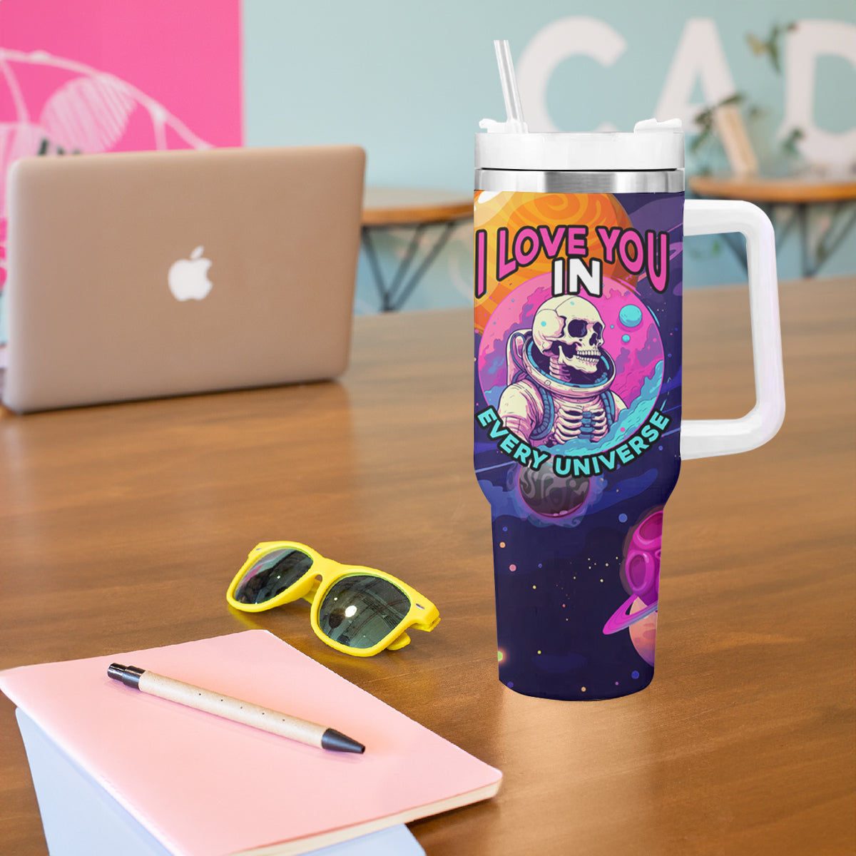 Skull Tumbler With Handle I Love You in every Universe Cosmic Abstract Art - Wonder Print Shop