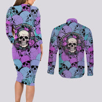 Skull Pattern Couples Matching Long Sleeve Bodycon Dress and Long Sleeve Button Shirts Your Are Not Hard To Love - Wonder Print Shop