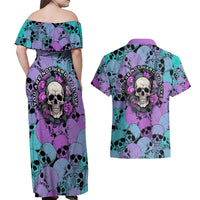 Skull Pattern Couples Matching Off Shoulder Maxi Dress and Hawaiian Shirt Your Are Not Hard To Love - Wonder Print Shop
