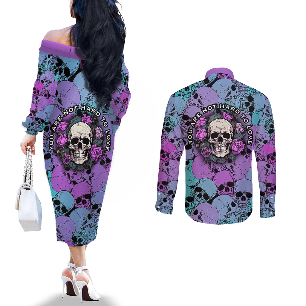 skull-pattern-couples-matching-off-the-shoulder-long-sleeve-dress-and-long-sleeve-button-shirts-your-are-not-hard-to-love