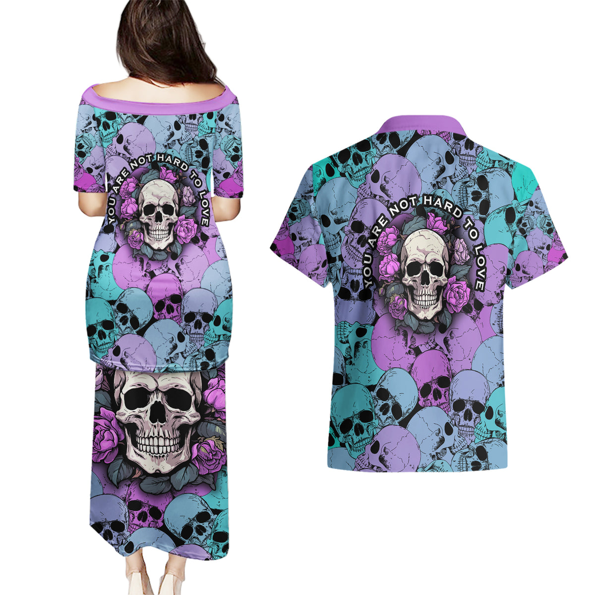 Skull Pattern Couples Matching Puletasi Dress and Hawaiian Shirt Your Are Not Hard To Love - Wonder Print Shop