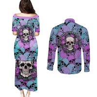 Skull Pattern Couples Matching Puletasi Dress and Long Sleeve Button Shirts Your Are Not Hard To Love - Wonder Print Shop