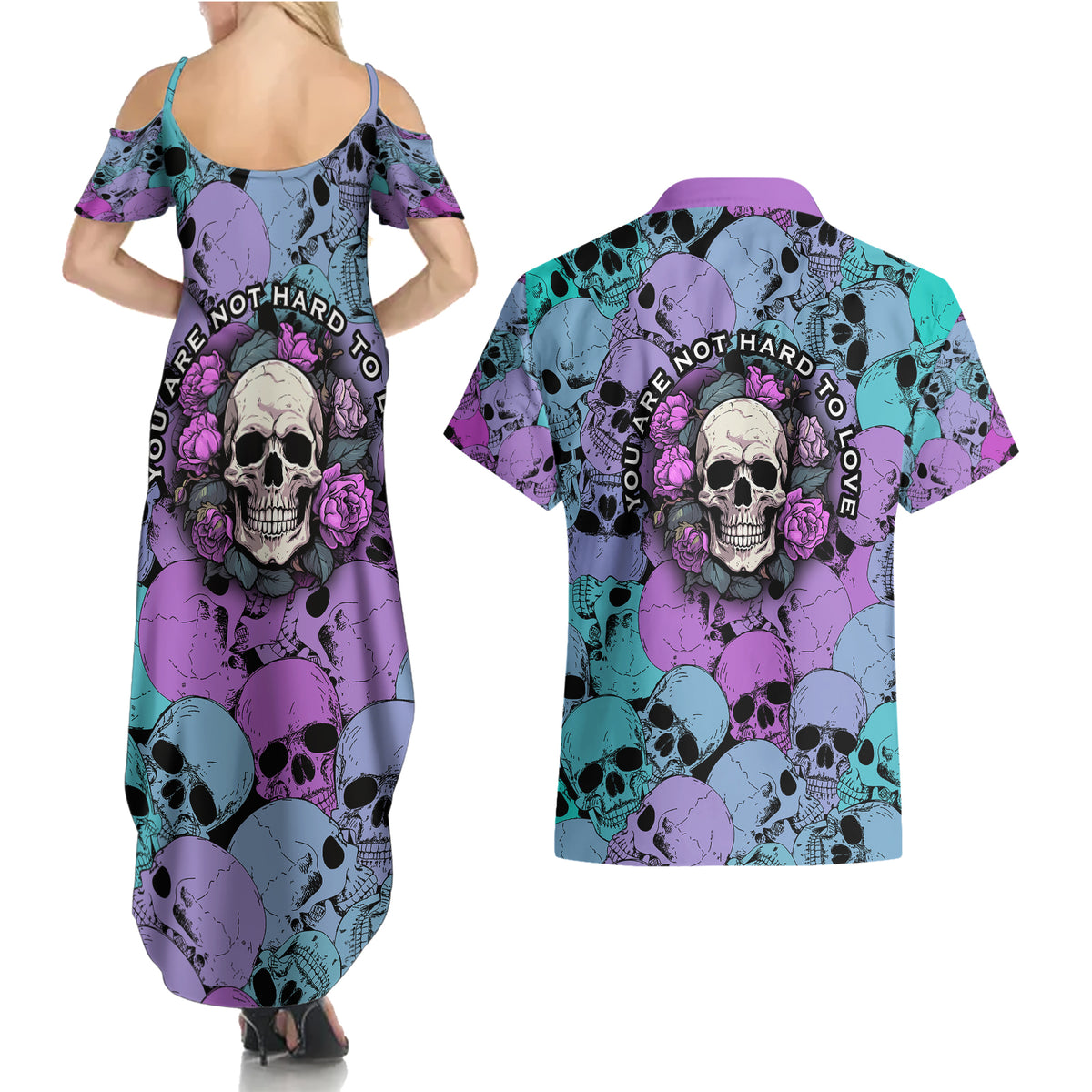 Skull Pattern Couples Matching Summer Maxi Dress and Hawaiian Shirt Your Are Not Hard To Love - Wonder Print Shop