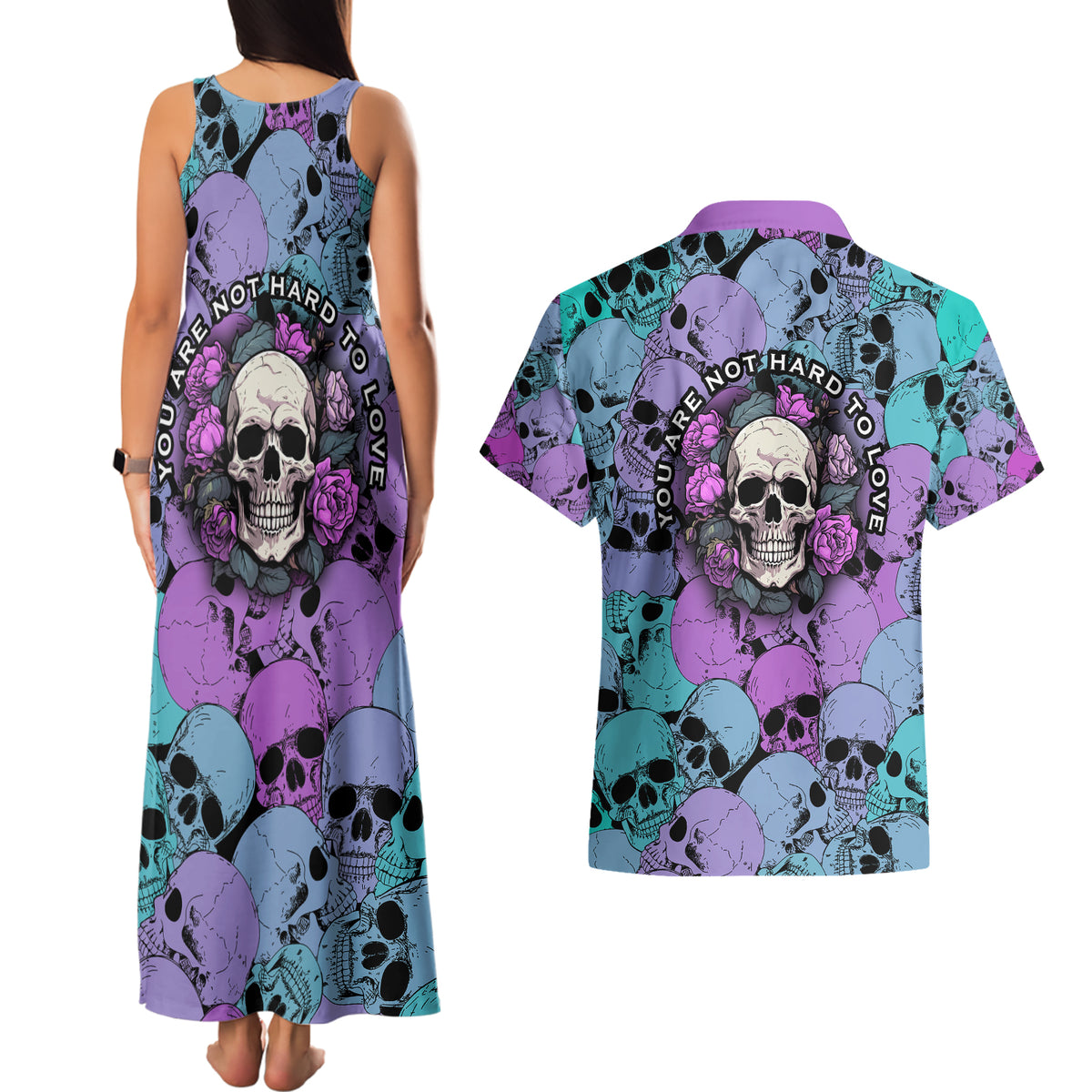 Skull Pattern Couples Matching Tank Maxi Dress and Hawaiian Shirt Your Are Not Hard To Love - Wonder Print Shop