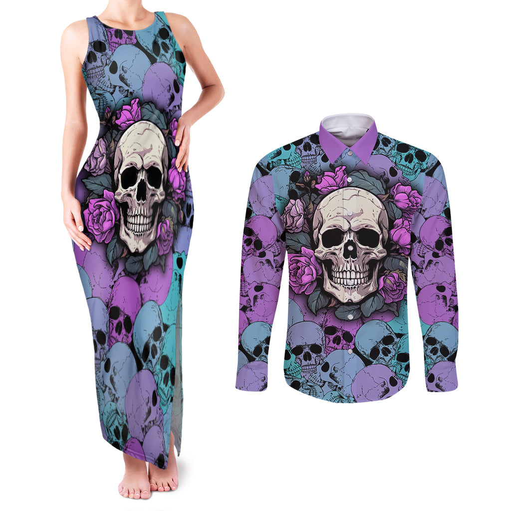 Skull Pattern Couples Matching Tank Maxi Dress and Long Sleeve Button Shirts Your Are Not Hard To Love - Wonder Print Shop