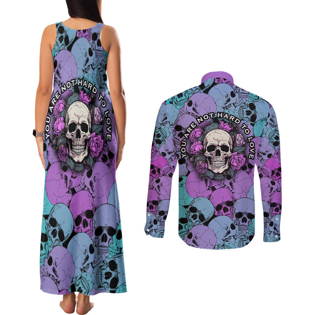 Skull Pattern Couples Matching Tank Maxi Dress and Long Sleeve Button Shirts Your Are Not Hard To Love - Wonder Print Shop