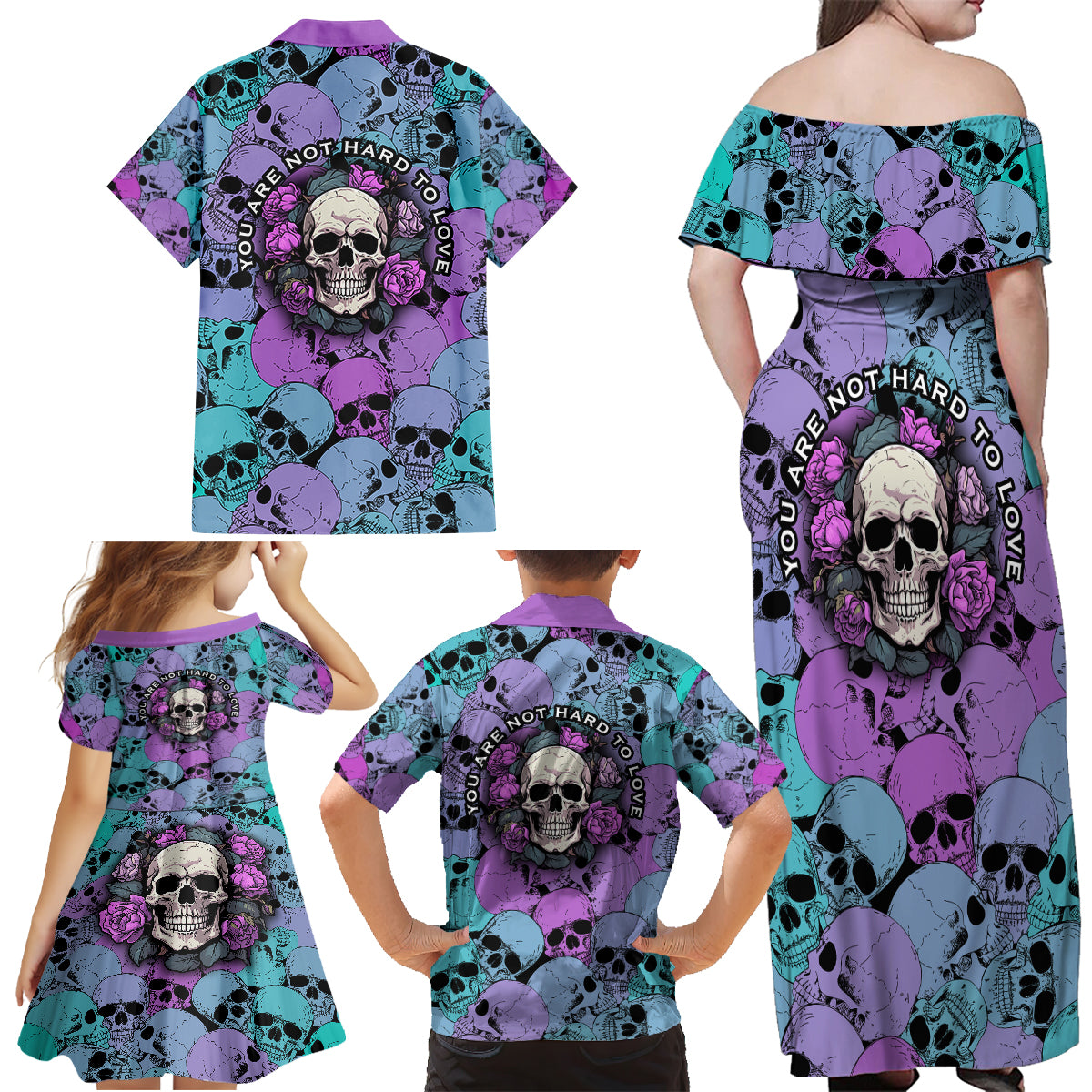 Skull Pattern Family Matching Off Shoulder Maxi Dress and Hawaiian Shirt Your Are Not Hard To Love - Wonder Print Shop