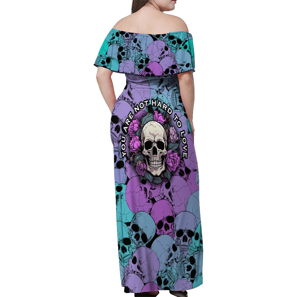 Skull Pattern Family Matching Off Shoulder Maxi Dress and Hawaiian Shirt Your Are Not Hard To Love - Wonder Print Shop