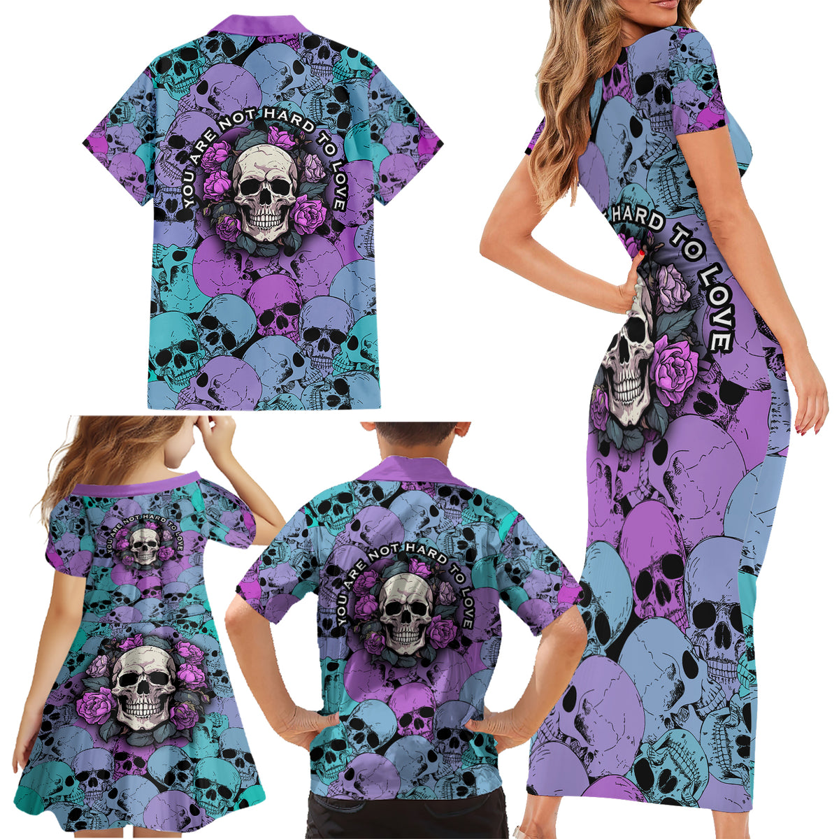 Skull Pattern Family Matching Short Sleeve Bodycon Dress and Hawaiian Shirt Your Are Not Hard To Love - Wonder Print Shop