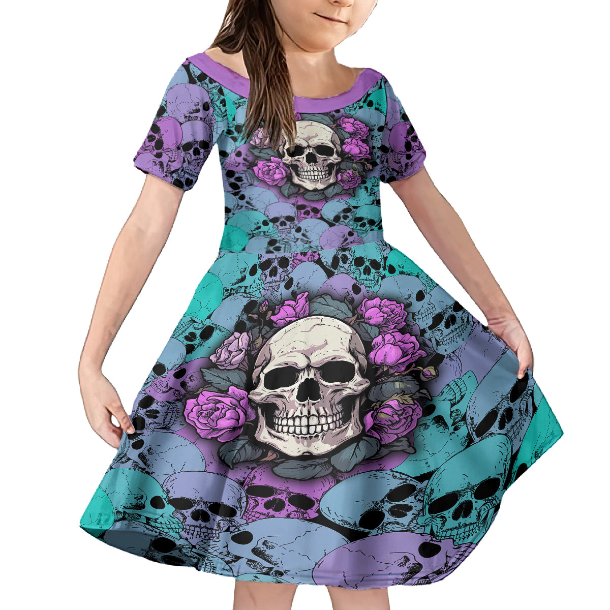Skull Pattern Kid Short Sleeve Dress Your Are Not Hard To Love - Wonder Print Shop