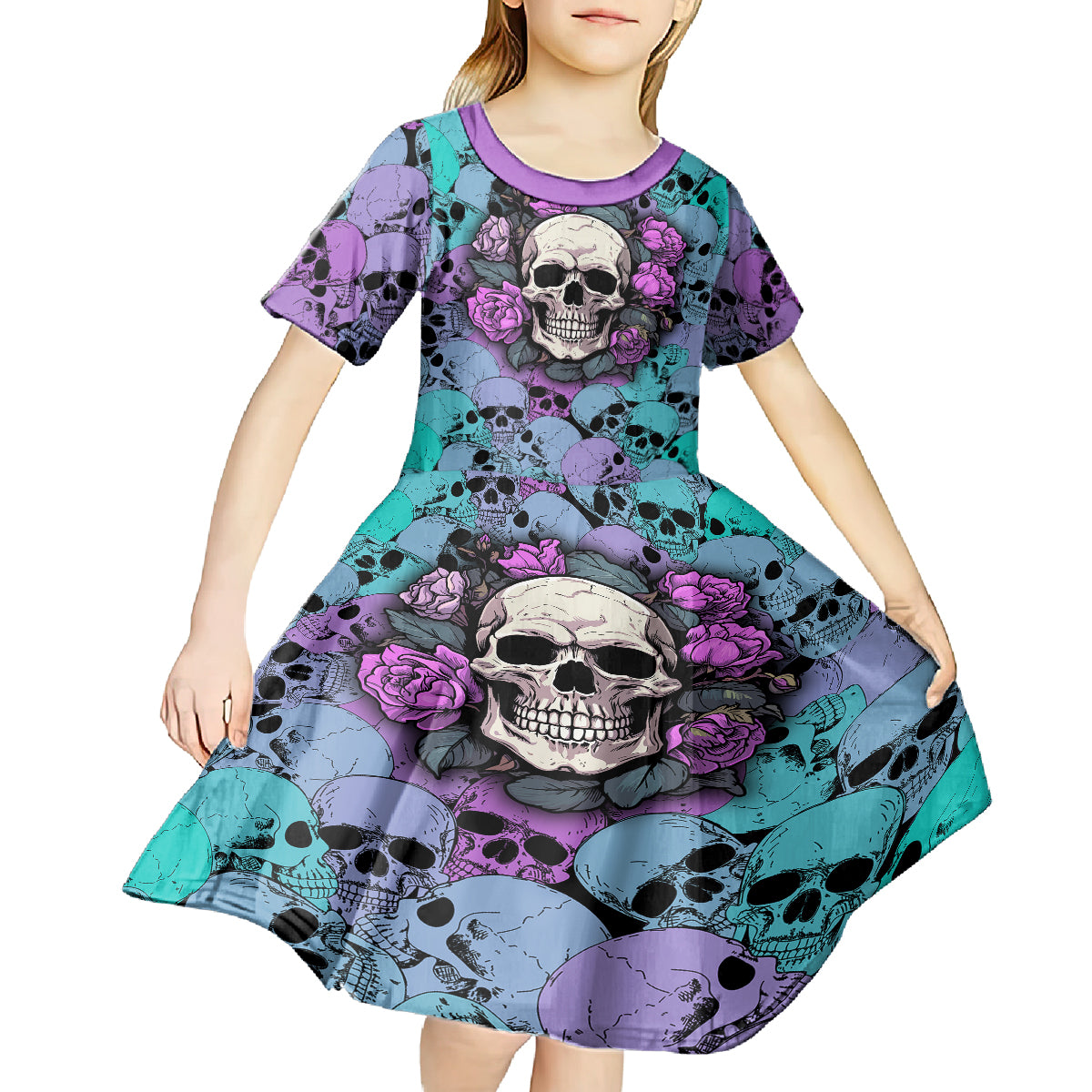 Skull Pattern Kid Short Sleeve Dress Your Are Not Hard To Love - Wonder Print Shop