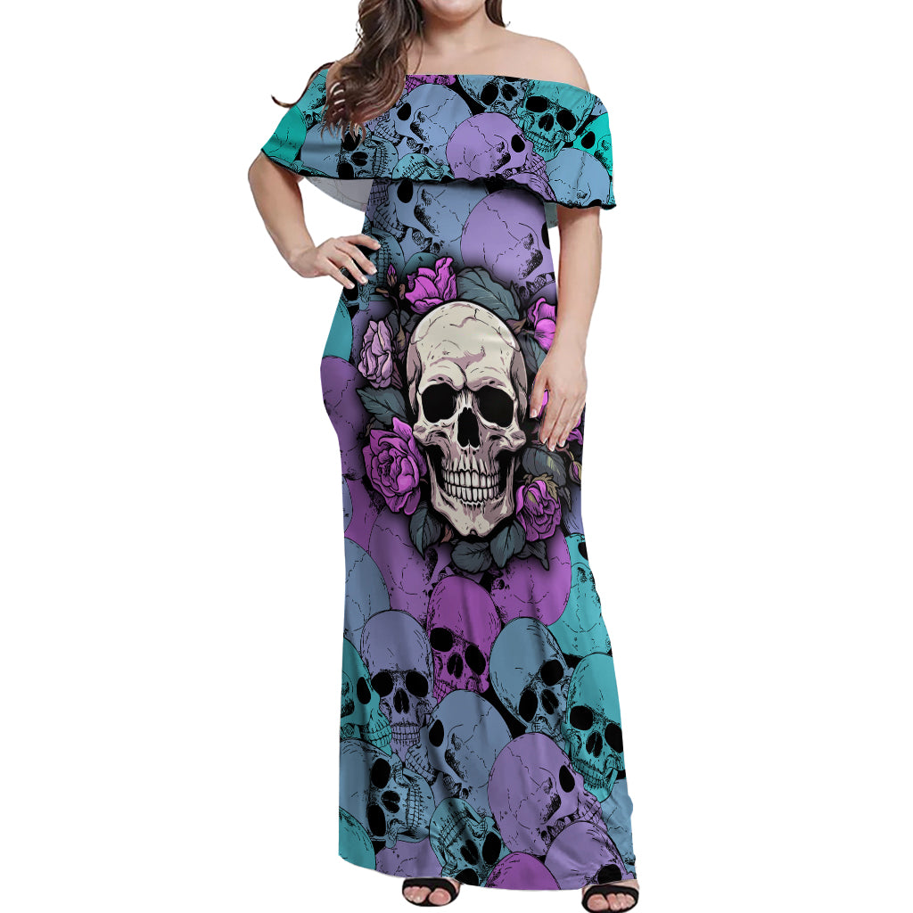 Skull Pattern Off Shoulder Maxi Dress Your Are Not Hard To Love - Wonder Print Shop