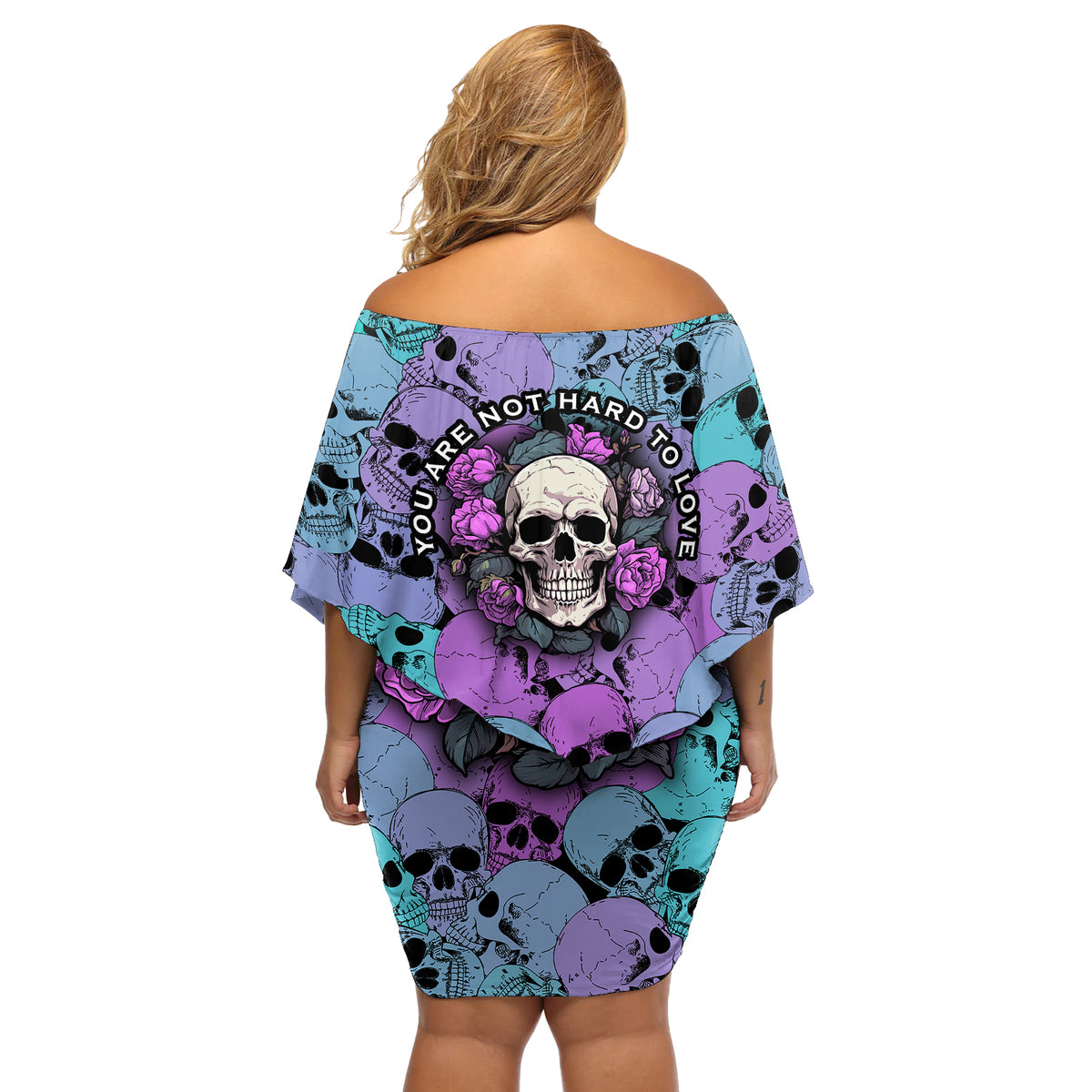 Skull Pattern Off Shoulder Short Dress Your Are Not Hard To Love - Wonder Print Shop