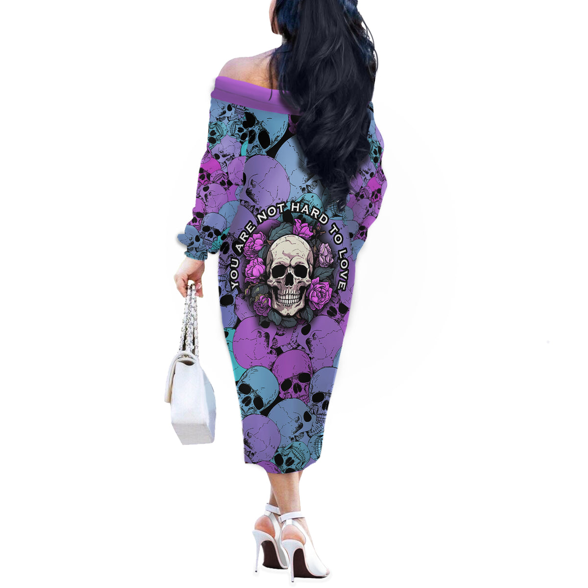Skull Pattern Off The Shoulder Long Sleeve Dress Your Are Not Hard To Love - Wonder Print Shop