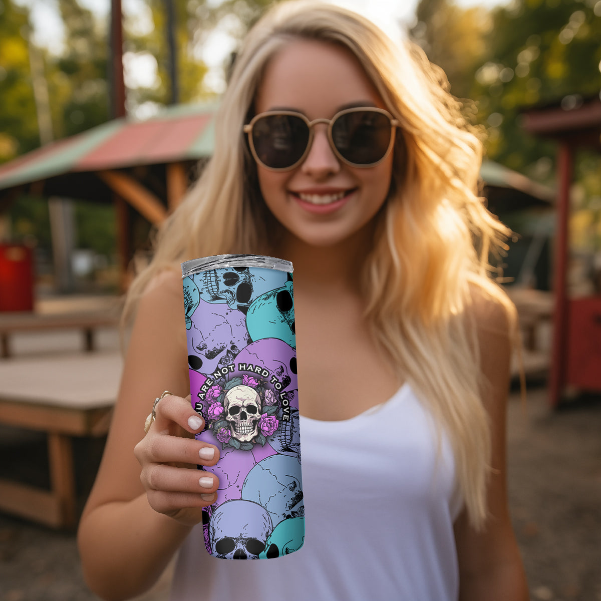Skull Pattern Skinny Tumbler Your Are Not Hard To Love - Wonder Print Shop