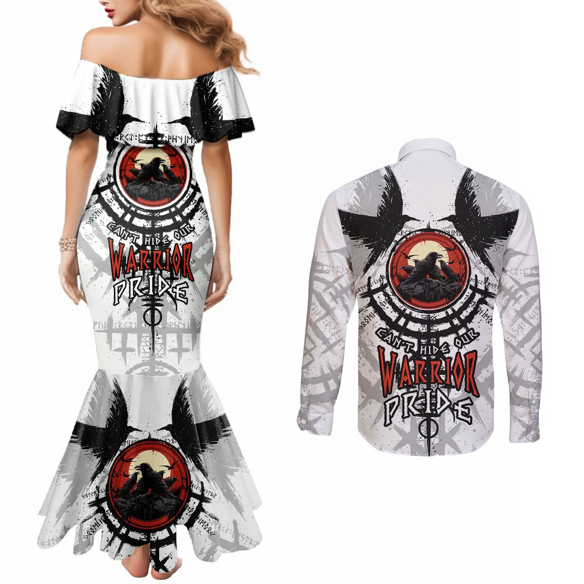 viking-ravens-couples-matching-mermaid-dress-and-long-sleeve-button-shirts-cant-hide-our-warrior-pride