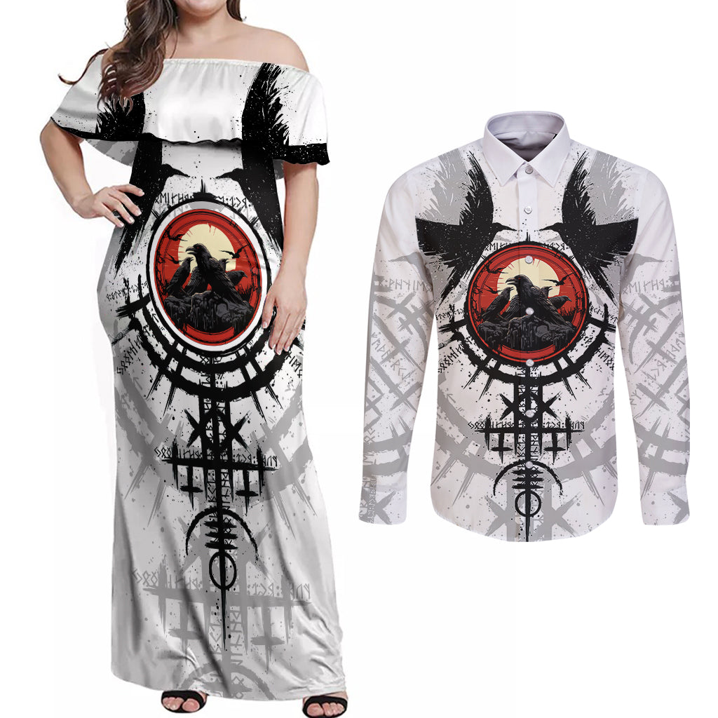 Viking Ravens Couples Matching Off Shoulder Maxi Dress and Long Sleeve Button Shirts Can't Hide Our Warrior Pride - Wonder Print Shop
