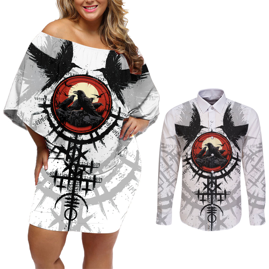 Viking Ravens Couples Matching Off Shoulder Short Dress and Long Sleeve Button Shirts Can't Hide Our Warrior Pride - Wonder Print Shop