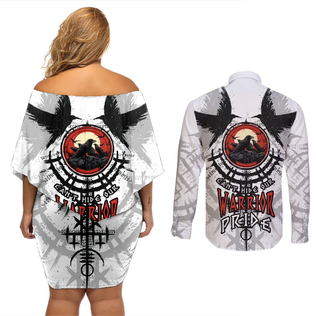 Viking Ravens Couples Matching Off Shoulder Short Dress and Long Sleeve Button Shirts Can't Hide Our Warrior Pride - Wonder Print Shop