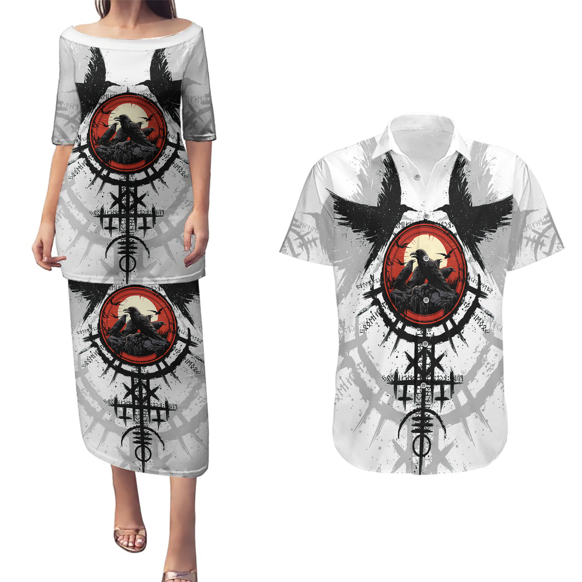 Viking Ravens Couples Matching Puletasi Dress and Hawaiian Shirt Can't Hide Our Warrior Pride - Wonder Print Shop