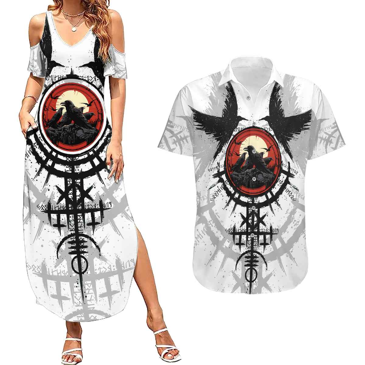 Viking Ravens Couples Matching Summer Maxi Dress and Hawaiian Shirt Can't Hide Our Warrior Pride - Wonder Print Shop