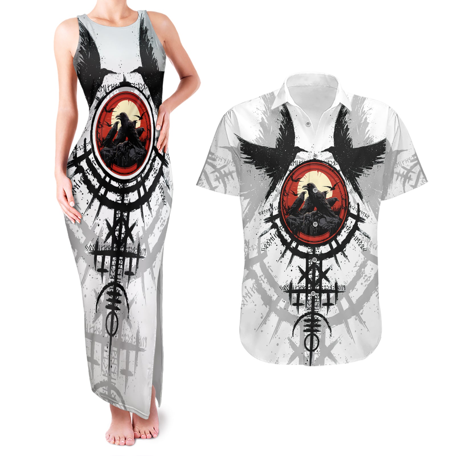 Viking Ravens Couples Matching Tank Maxi Dress and Hawaiian Shirt Can't Hide Our Warrior Pride - Wonder Print Shop