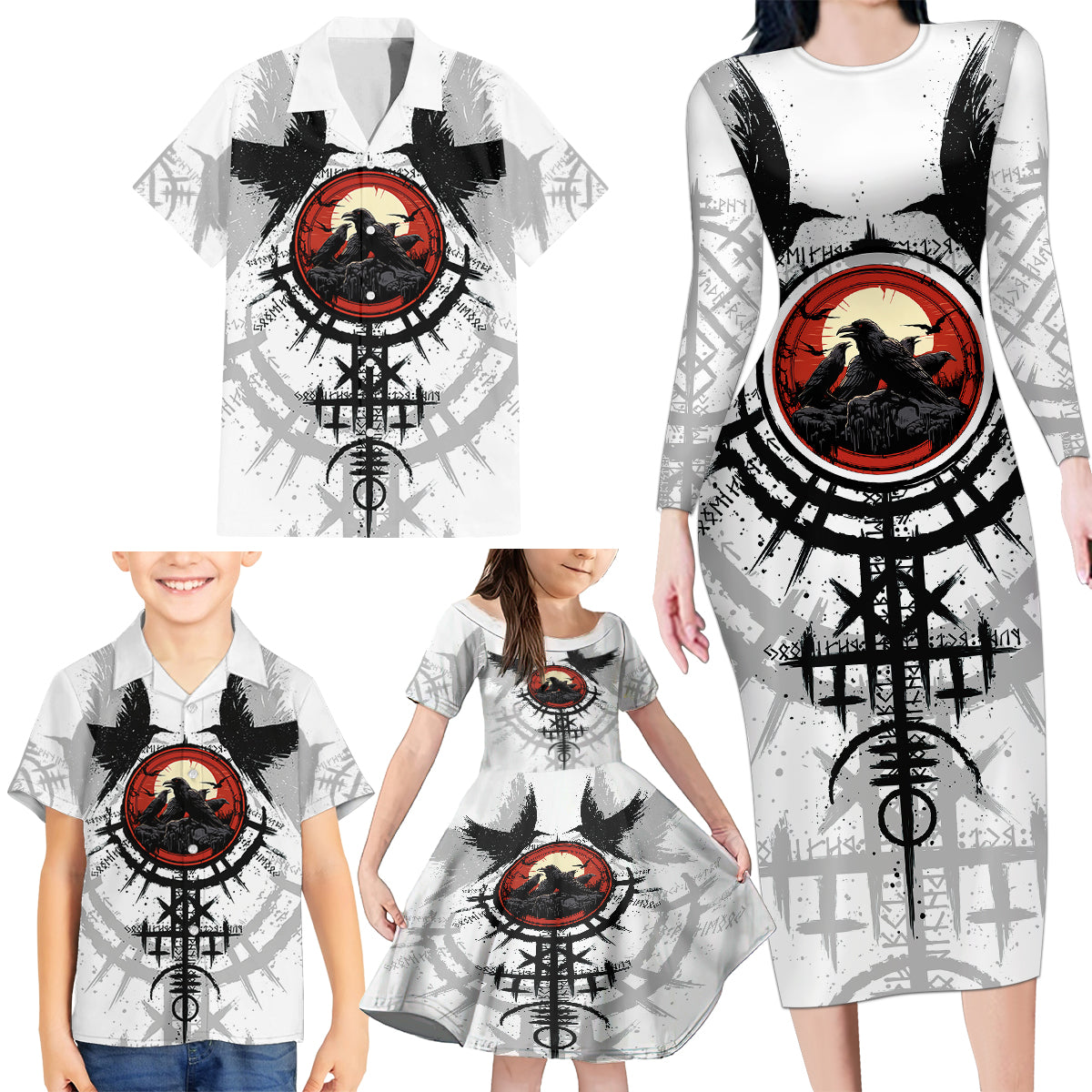 Viking Ravens Family Matching Long Sleeve Bodycon Dress and Hawaiian Shirt Can't Hide Our Warrior Pride - Wonder Print Shop