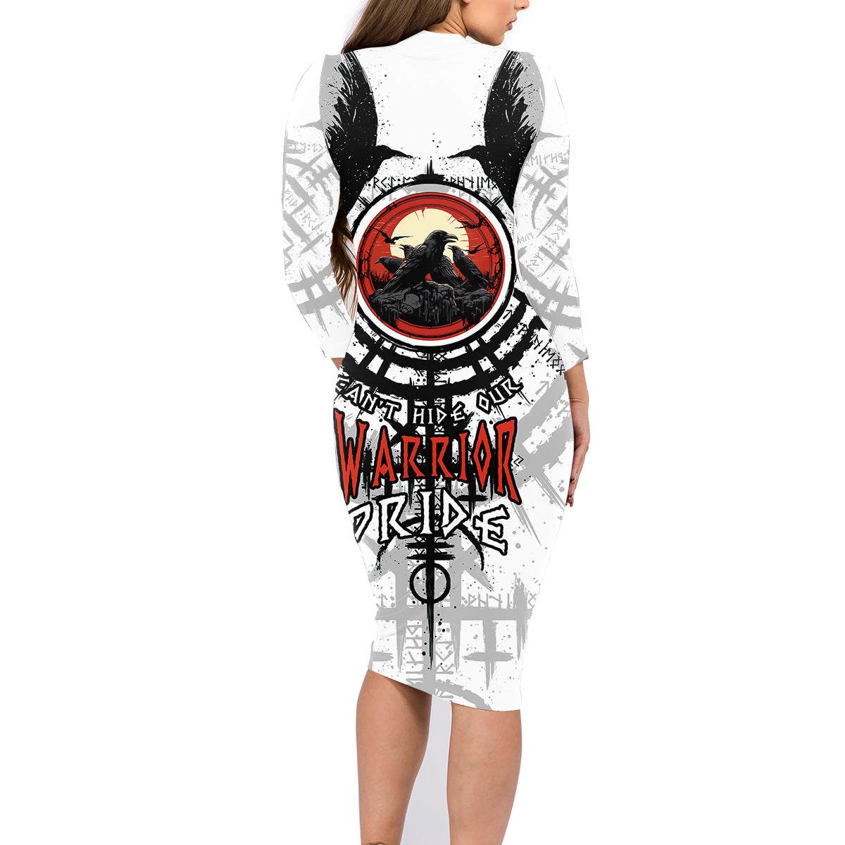 Viking Ravens Family Matching Long Sleeve Bodycon Dress and Hawaiian Shirt Can't Hide Our Warrior Pride - Wonder Print Shop