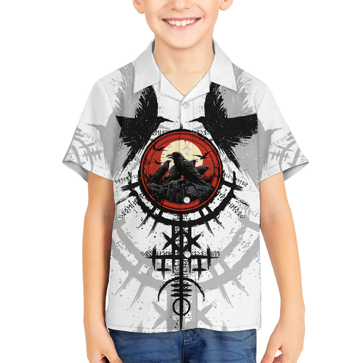 Viking Ravens Family Matching Long Sleeve Bodycon Dress and Hawaiian Shirt Can't Hide Our Warrior Pride - Wonder Print Shop