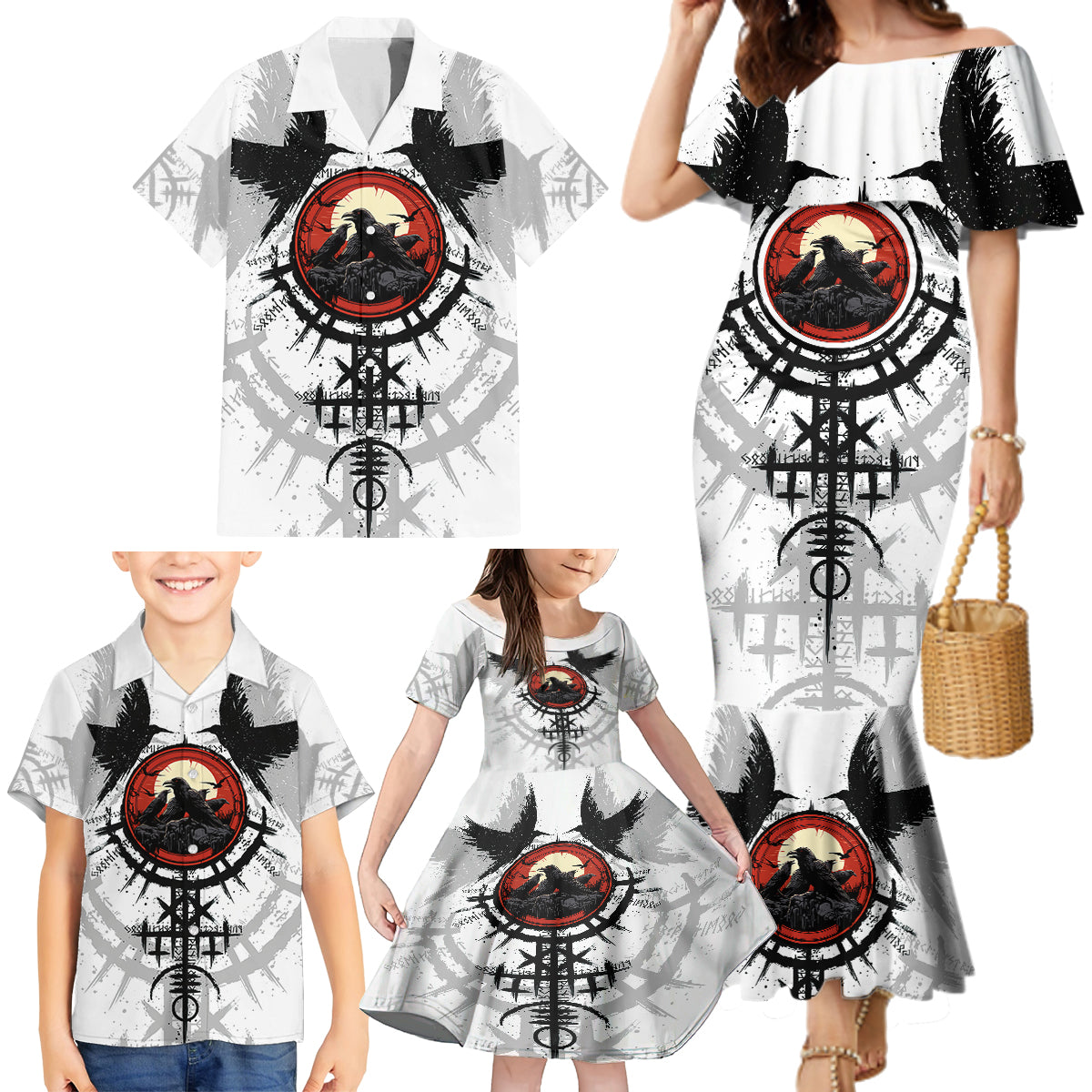 Viking Ravens Family Matching Mermaid Dress and Hawaiian Shirt Can't Hide Our Warrior Pride - Wonder Print Shop
