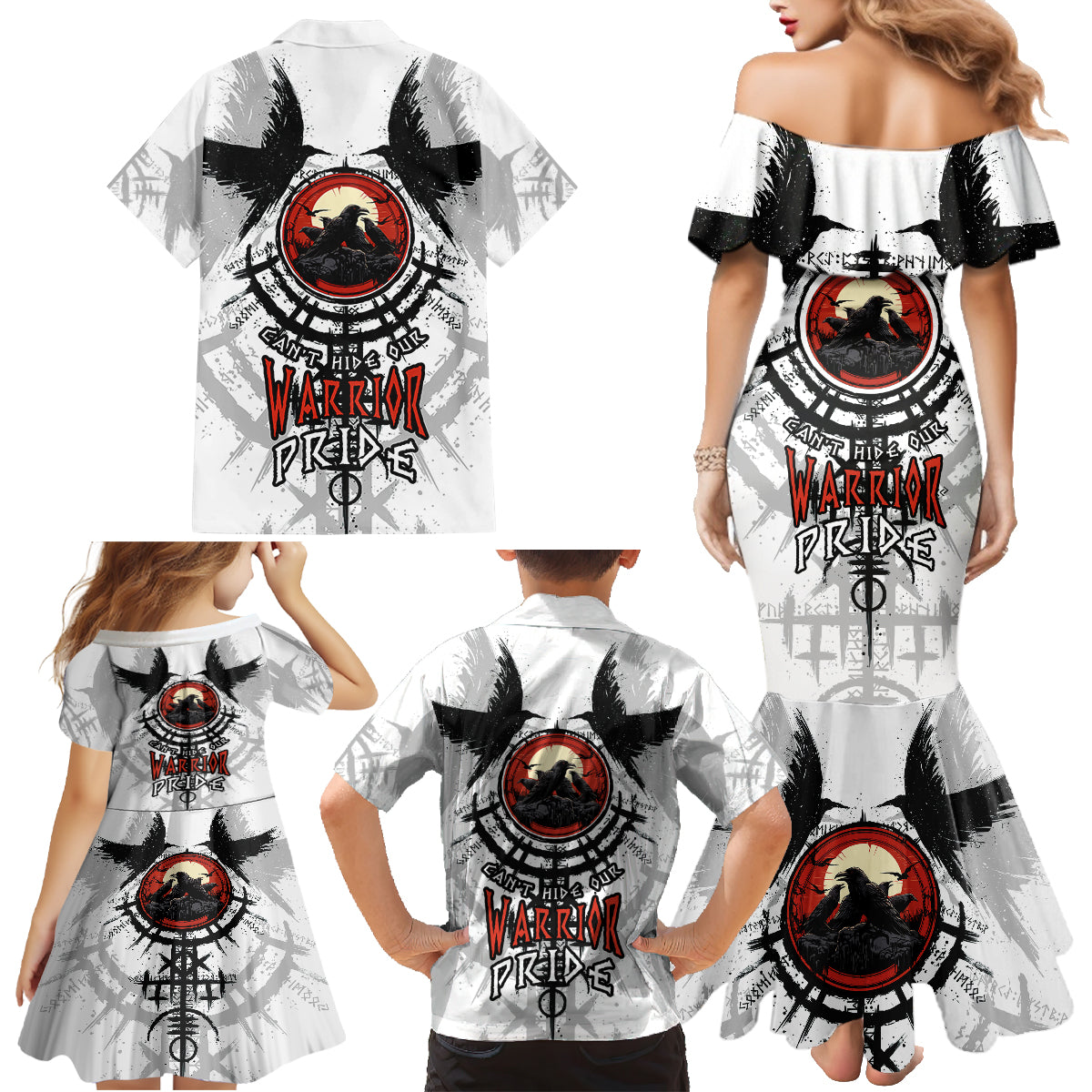 Viking Ravens Family Matching Mermaid Dress and Hawaiian Shirt Can't Hide Our Warrior Pride - Wonder Print Shop
