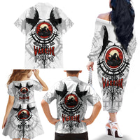 Viking Ravens Family Matching Off Shoulder Long Sleeve Dress and Hawaiian Shirt Can't Hide Our Warrior Pride - Wonder Print Shop