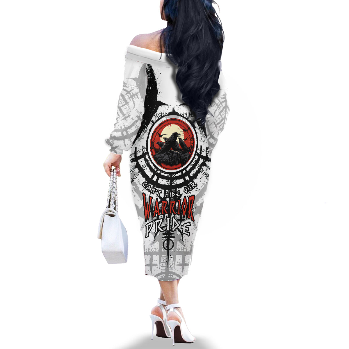 Viking Ravens Family Matching Off Shoulder Long Sleeve Dress and Hawaiian Shirt Can't Hide Our Warrior Pride - Wonder Print Shop
