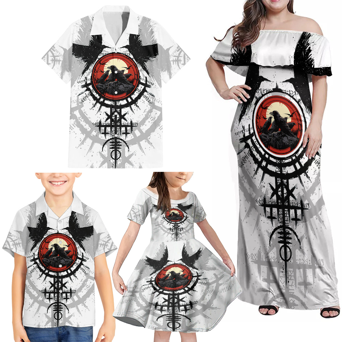 Viking Ravens Family Matching Off Shoulder Maxi Dress and Hawaiian Shirt Can't Hide Our Warrior Pride - Wonder Print Shop