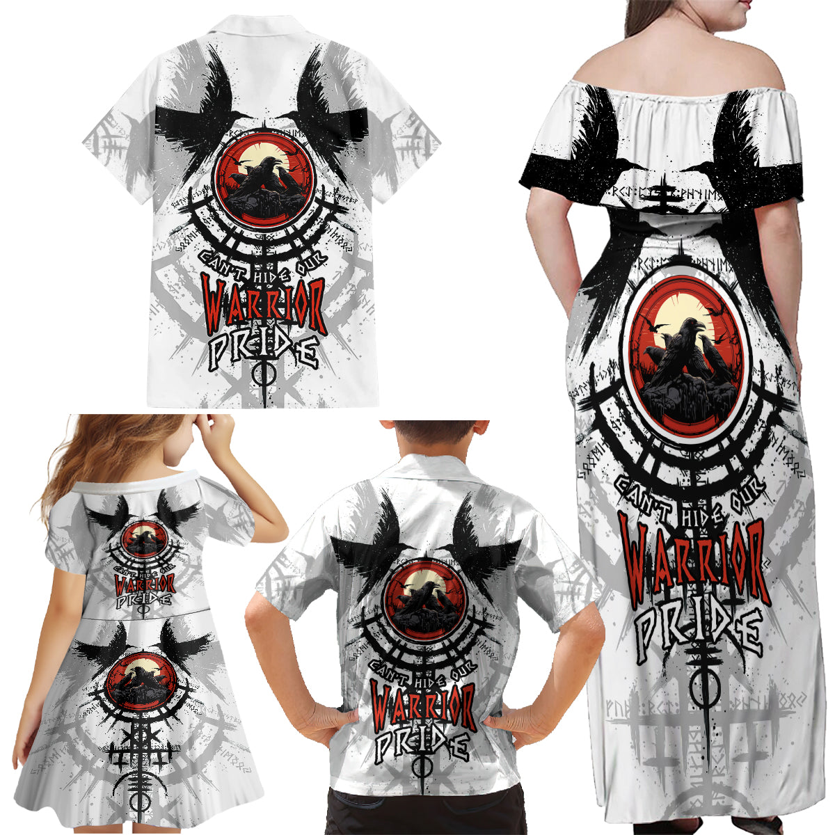 Viking Ravens Family Matching Off Shoulder Maxi Dress and Hawaiian Shirt Can't Hide Our Warrior Pride - Wonder Print Shop