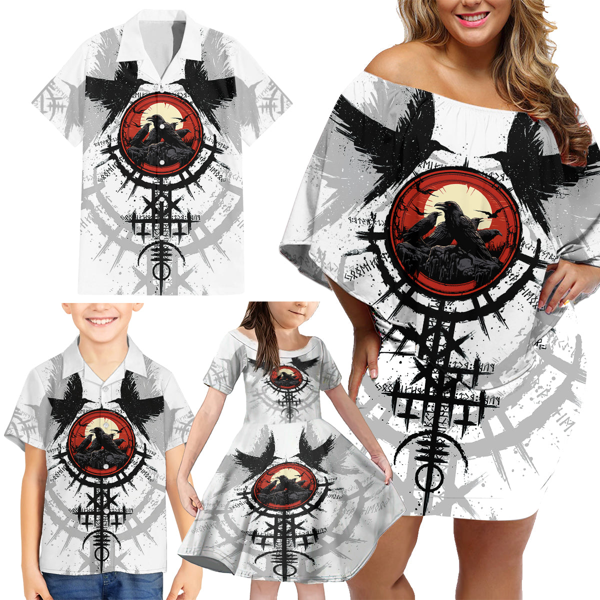Viking Ravens Family Matching Off Shoulder Short Dress and Hawaiian Shirt Can't Hide Our Warrior Pride - Wonder Print Shop