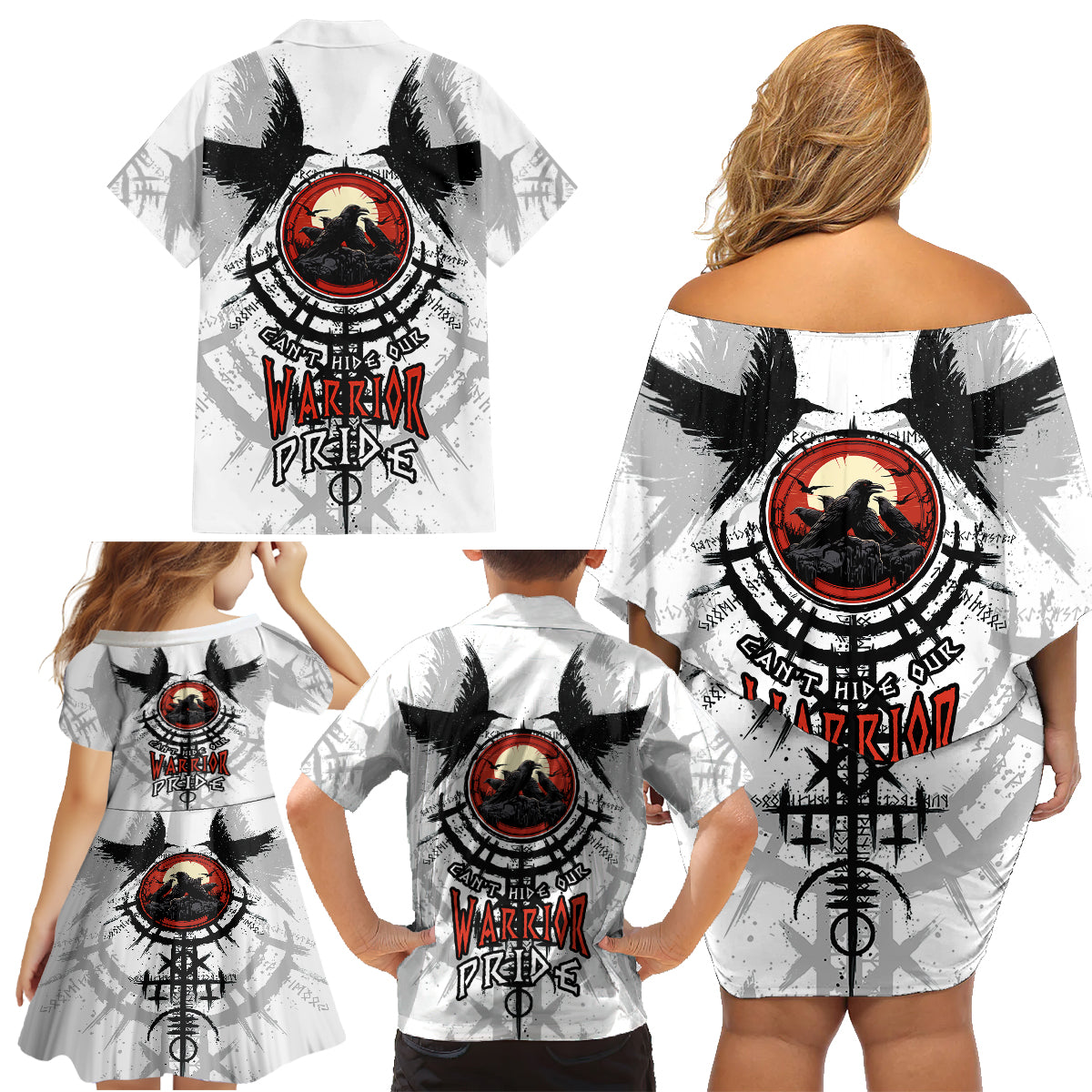 Viking Ravens Family Matching Off Shoulder Short Dress and Hawaiian Shirt Can't Hide Our Warrior Pride - Wonder Print Shop