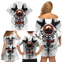 Viking Ravens Family Matching Off Shoulder Short Dress and Hawaiian Shirt Can't Hide Our Warrior Pride - Wonder Print Shop