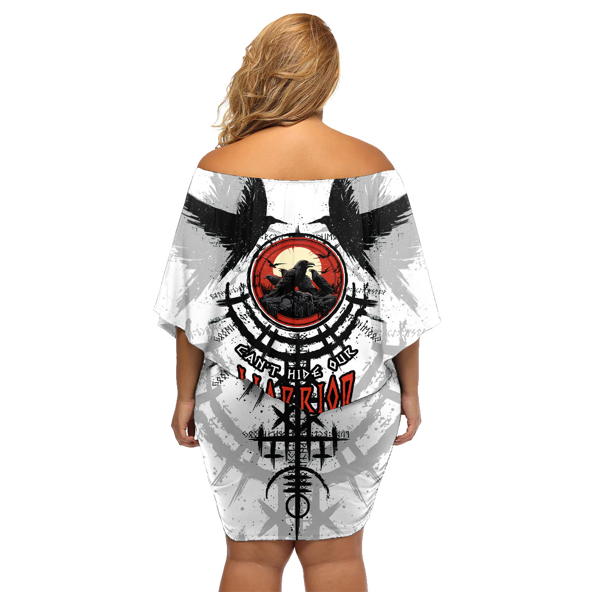 Viking Ravens Family Matching Off Shoulder Short Dress and Hawaiian Shirt Can't Hide Our Warrior Pride - Wonder Print Shop