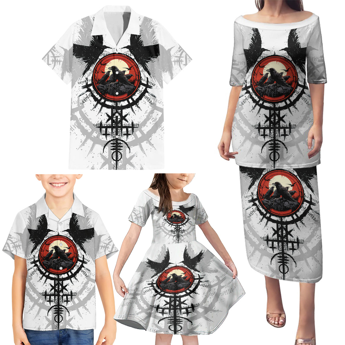 Viking Ravens Family Matching Puletasi Dress and Hawaiian Shirt Can't Hide Our Warrior Pride - Wonder Print Shop
