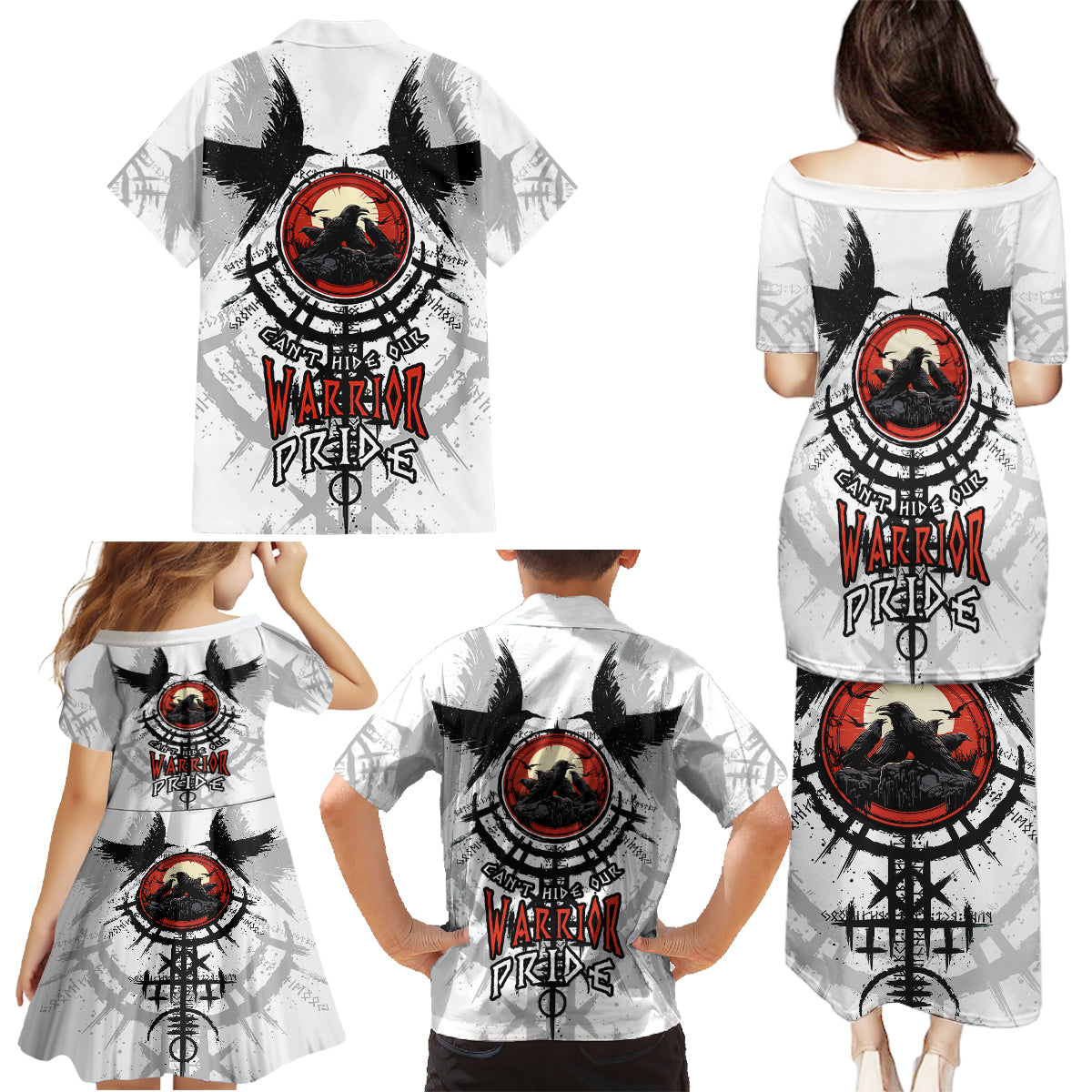 Viking Ravens Family Matching Puletasi Dress and Hawaiian Shirt Can't Hide Our Warrior Pride - Wonder Print Shop