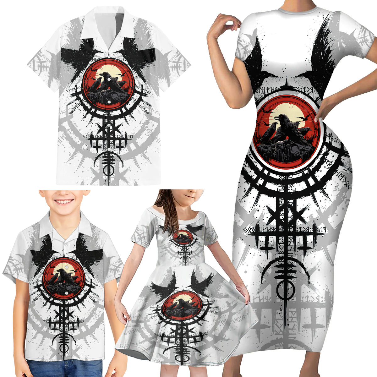 Viking Ravens Family Matching Short Sleeve Bodycon Dress and Hawaiian Shirt Can't Hide Our Warrior Pride - Wonder Print Shop